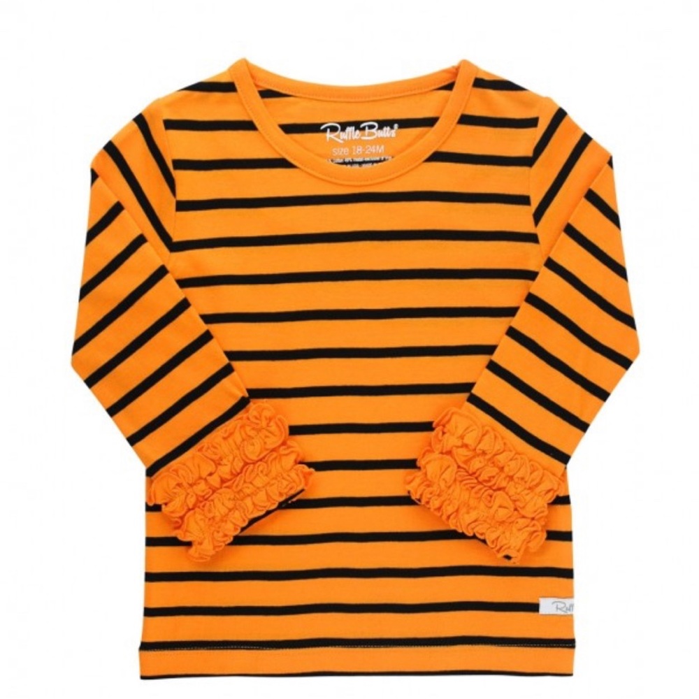 Rufflebutts Orange & Black Stripe Ruffled Long Sleeve Layering Tee